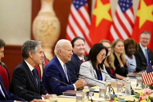Tổng thống Joe Biden đánh giá cao việc hai nước nâng cấp quan hệ lên quan hệ Đối tác Chiến lược Toàn diện có lợi cho cả hai nước và lợi ích quốc tế chung. Ảnh VGP/Nhật Bắc