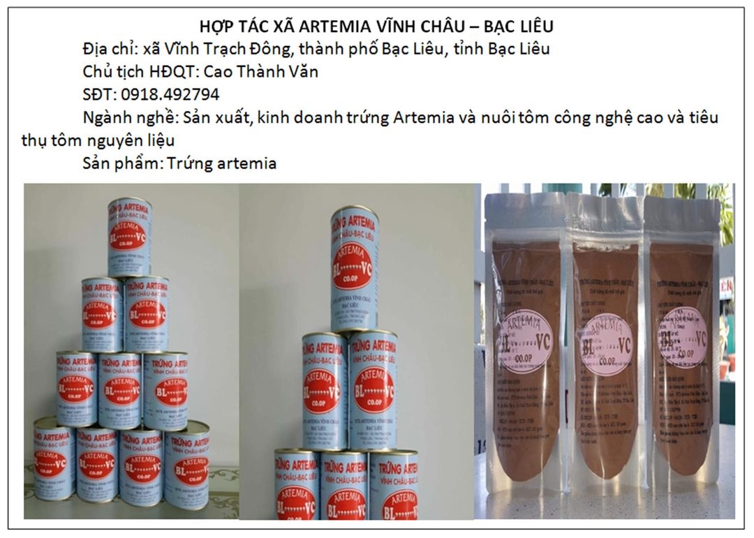 Sản phẩm trứng artemia của HTX ARTEMIA được giới thiệu trên trang Face book của Liên minh HTX tình Bạc Liêu