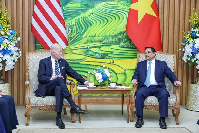 Thủ tướng Phạm Minh Chính khẳng định lập trường nhất quán của Việt Nam coi Hoa Kỳ là một đối tác có tầm quan trọng chiến lược - Ảnh: VGP/Nhật Bắc