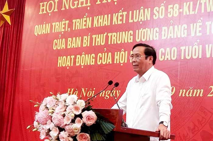 Ông Nguyễn Thanh Bình - Chủ tịch Hội Người cao tuổi Việt Nam phát biểu tại Hội nghị