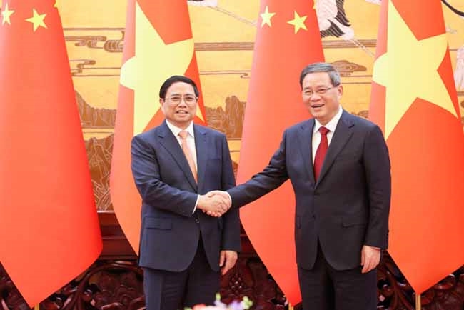 Thủ tướng Trung Quốc Lý Cường đón Thủ tướng Chính phủ Phạm Minh Chính thăm chính thức nước Cộng hòa nhân dân Trung Hoa (tháng 6/2023) - Ảnh: VGP/Nhật Bắc