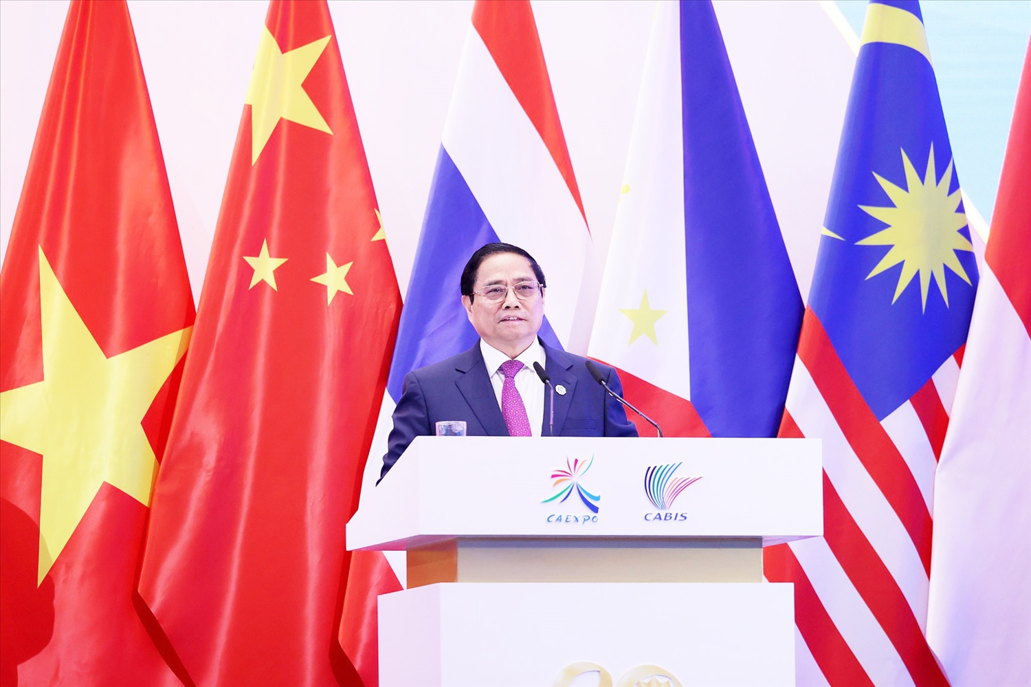 Thủ tướng Chính phủ Việt Nam Phạm Minh Chính phát biểu tại Lễ khai mạc CAEXPO và CABIS 2023 - Ảnh: VGP/Nhật Bắc