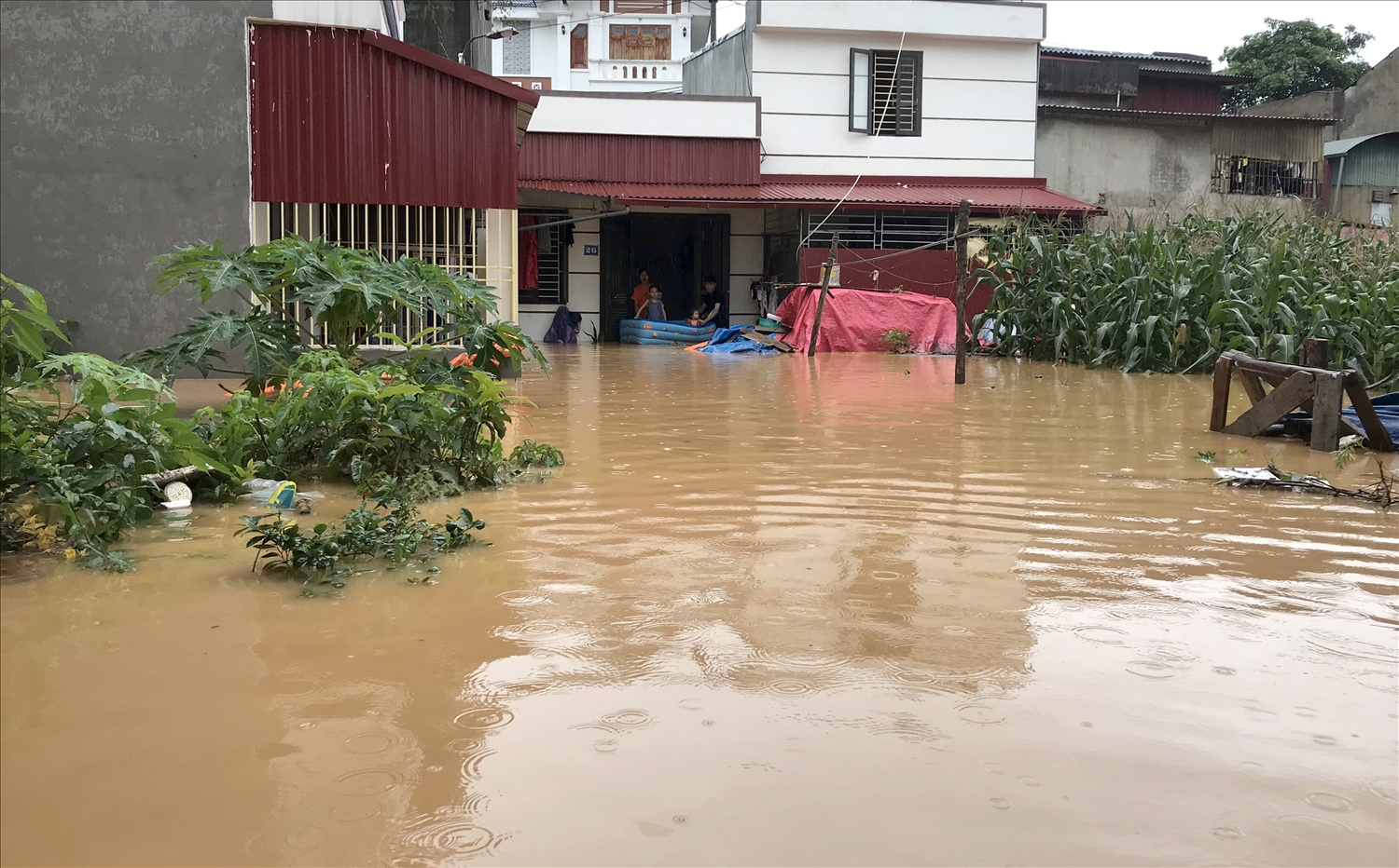 Đợt mưa lớn ngày 20/8/2023 nước mưa không thoát kịp cũng tràn vào nhà Khu dân cư ngõ 2, thôn Bản Viển
