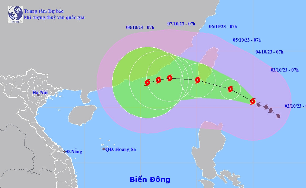 Dự báo hướng di chuyển của bão Koinu. Ảnh: NCHMF