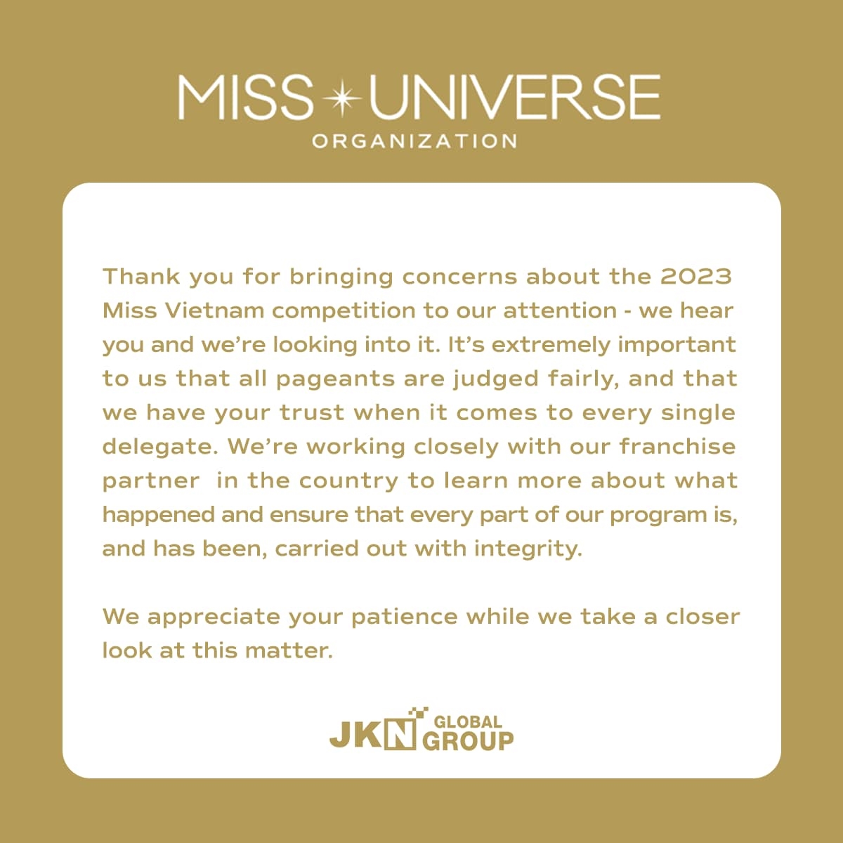 Nội dung trang chủ Miss Universe đăng tải