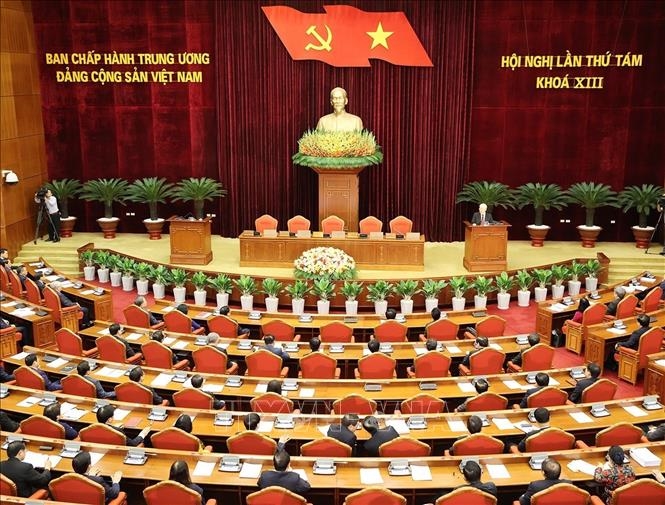 Phiên bế mạc Hội nghị lần thứ tám Ban Chấp hành Trung ương Đảng Cộng sản Việt Nam khóa XIII. Ảnh: Trí Dũng/TTXVN