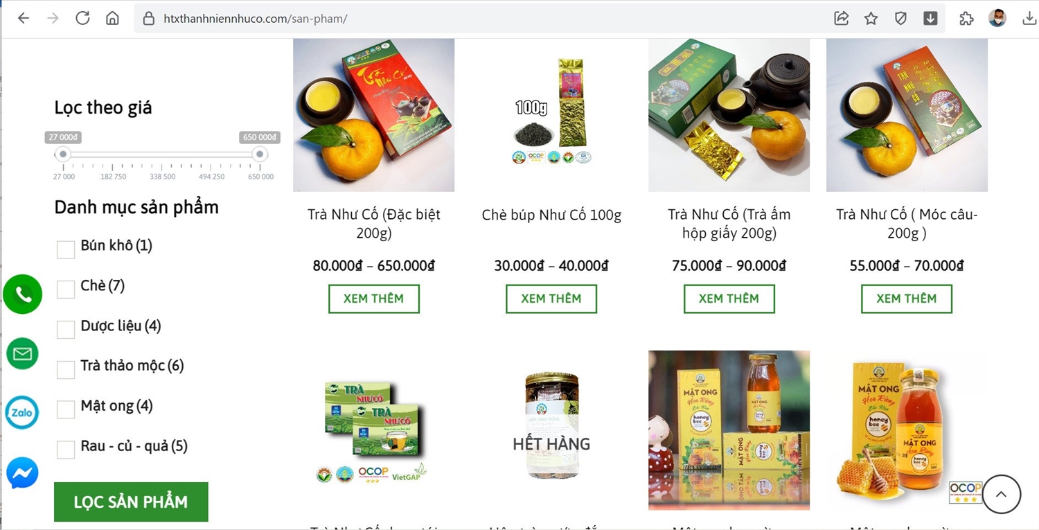 Sản phẩm của HTX được bày bán trên các trang web, sàn thương mại điện tử