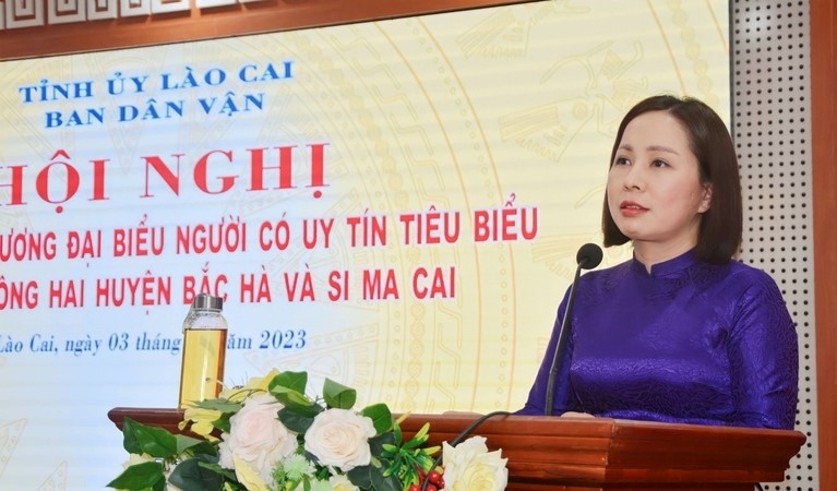 Trưởng Ban Dân vận Tỉnh ủy Lý Thị Vinh phát biểu khai mạc Hội nghị.