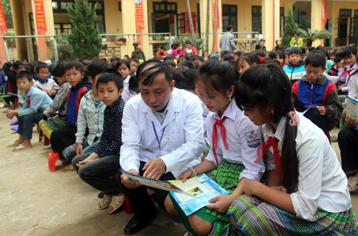 Một buổi tuyên truyền giảm tình trạng tảo hôn và hôn nhân cận huyết thống tại Trường Tiểu học và THCS số 2 Hồng Ca, huyện Trấn Yên (Yên Bái)