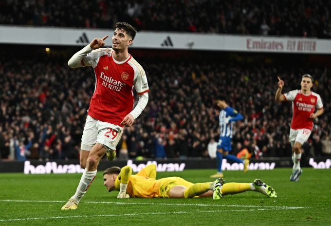 Tiền đạo Arsenal Kai Havertz mừng bàn ấn định thắng lợi 2-0 trước Brighton ở vòng 17 Ngoại hạng Anh (Ảnh: Reuters)