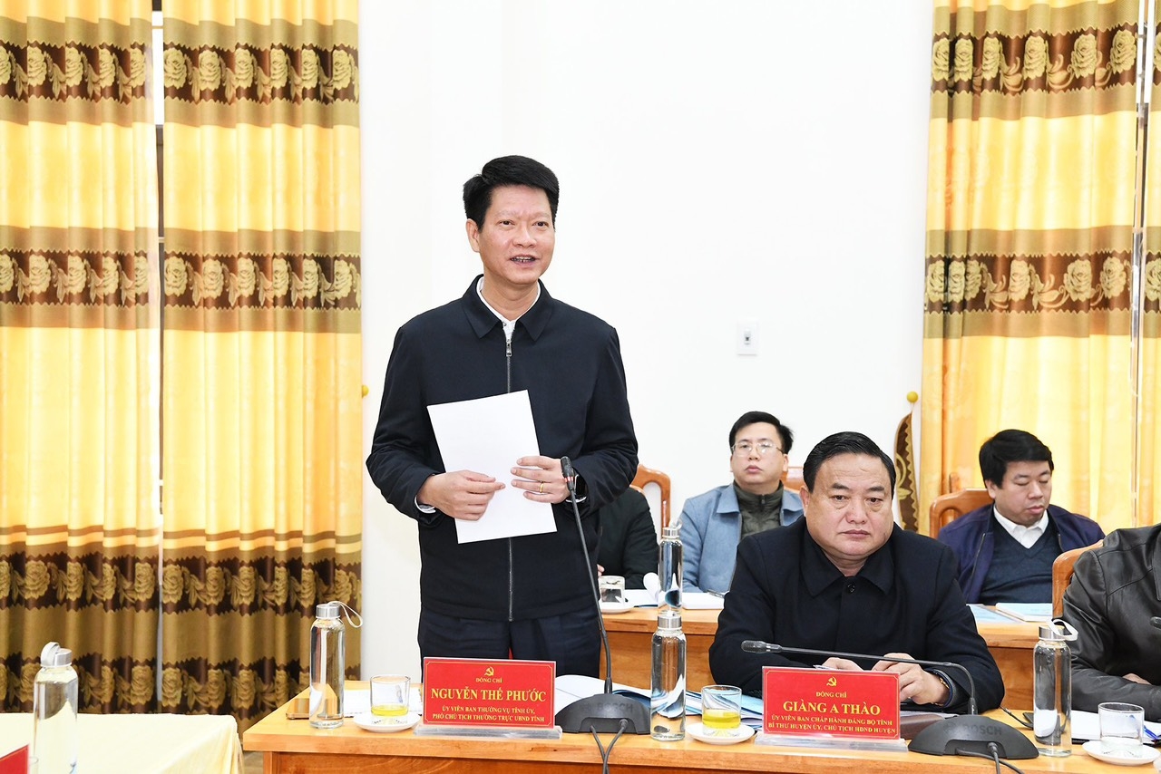 Phó Chủ tịch Thường trực UBND tỉnh Yên Bái Nguyễn Thế Phước phát biểu tại buổi làm việc
