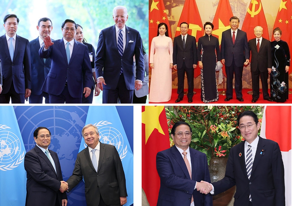 Trong năm 2023, Việt Nam đã tổ chức đón, tiếp thành công chuyên thăm chính thức của nhiều nguyên thủ các nước, trong đó có Tổng Bí thư, Chủ tịch Trung Quốc Tập Cận Bình (tháng 12), Tổng thống Hoa Kỳ Joe Biden (tháng 9) và Thủ tướng Nhật Bản Kishida Fumio (tháng 5)