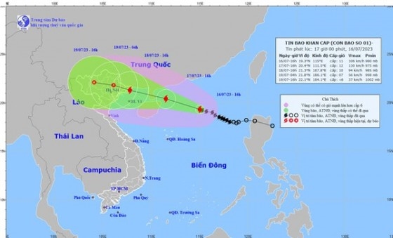 Hình ảnh dự báo vị trí và đường đi của bão số 1 - Ảnh: Trung tâm Dự báo Khí tượng thủy văn Quốc gia