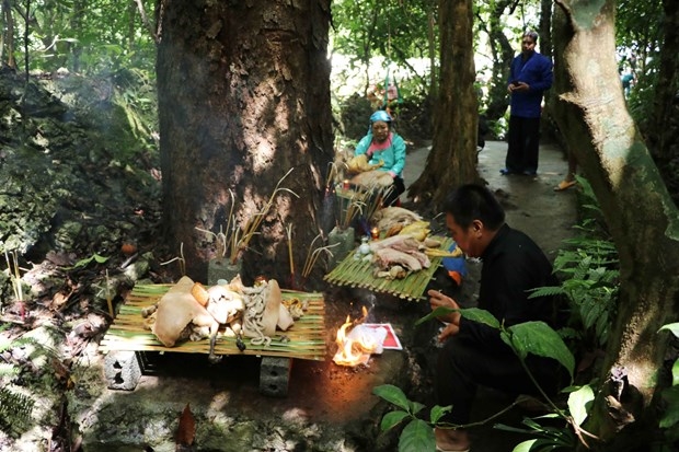 Nghi thức cúng rừng tại lễ hội Háu Đoong của đồng bào dân tộc Giáy ở Lai Châu. Ảnh: Nguyễn Oanh - TTXVN