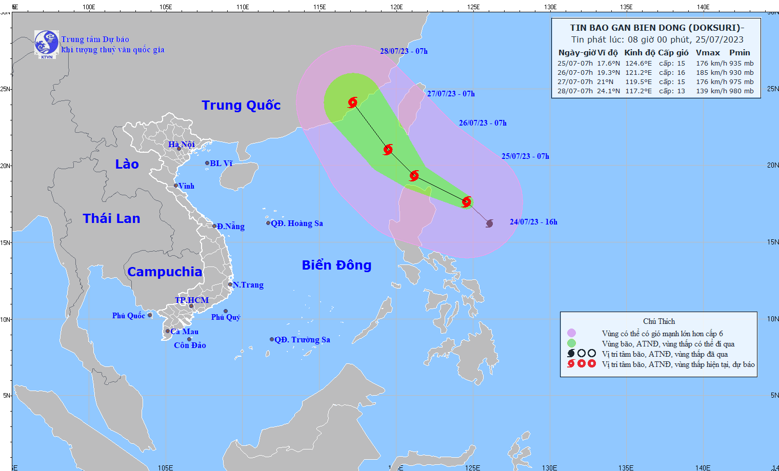 Bản đồ hướng di chuyển của bão Doksuri
