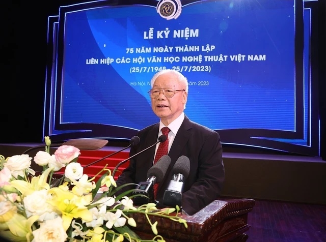 Tổng Bí thư Nguyễn Phú Trọng phát biểu tại lễ kỷ niệm - Ảnh: TTXVN