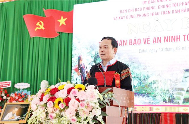 Phó Thủ tướng Trần Lưu Quang phát biểu chỉ đạo tại Ngày hội Toàn dân bảo vệ an ninh Tổ quốc tại tỉnh Đắk Lắk - Ảnh: TTXVN