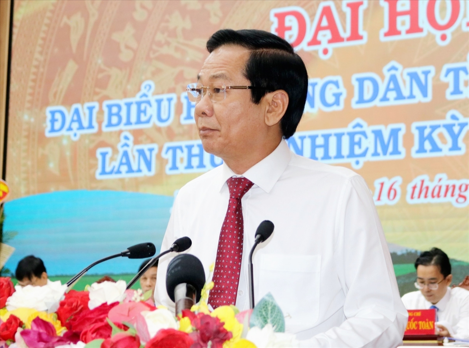 Ông Đỗ Thanh Bình, Uỷ viên BCH Trung ương Đảng, Bí thư Tỉnh ủy Kiên Giang phát biểu tại Đại hội