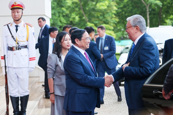 Chiều 21/8, Thủ tướng Phạm Minh Chính tiếp Tổng thống Kazakhstan Kassym - Jomart Tokayev đang có chuyến thăm chính thức đến Việt Nam từ ngày 20 - 22/8/2023 - Ảnh: VGP/Nhật Bắc 