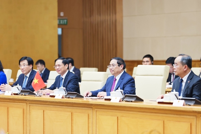 Thủ tướng Phạm Minh Chính hoan nghênh những bước phát triển tích cực trong quan hệ hai nước thời gian qua, nhất là về chính trị - ngoại giao, kinh tế, thương mại… - Ảnh: VGP/Nhật Bắc