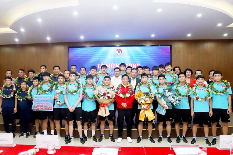 Các thành viên U23 Việt Nam tại Lễ mừng công sau chức vô địch U23 Đông Nam Á 2023. (Ảnh: VFF)