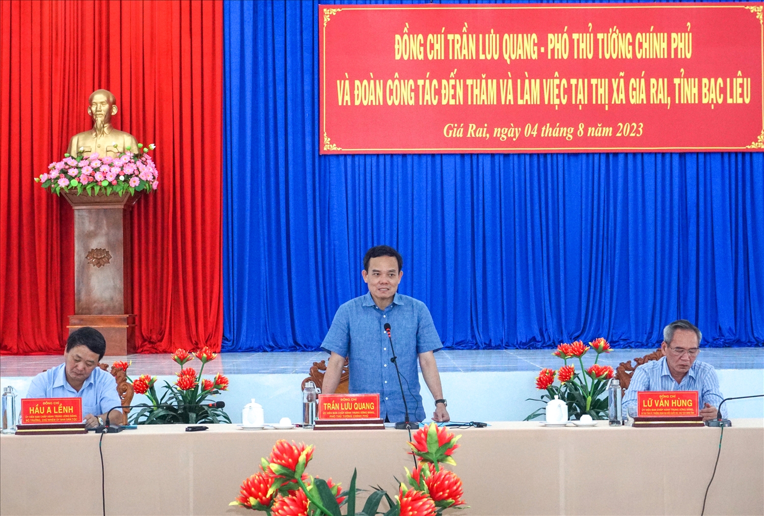 Phó Thủ tướng Trần Lưu Quang phát biểu tại buổi làm việc với Thị xã Giá Rai 