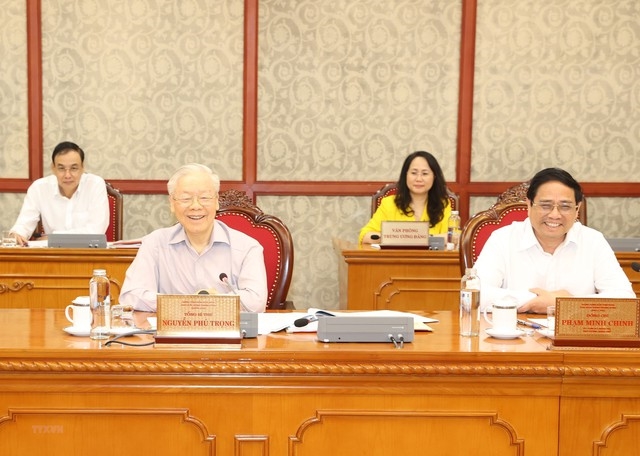 Tổng Bí thư Nguyễn Phú Trọng chủ trì cuộc họp - Ảnh: TTXVN