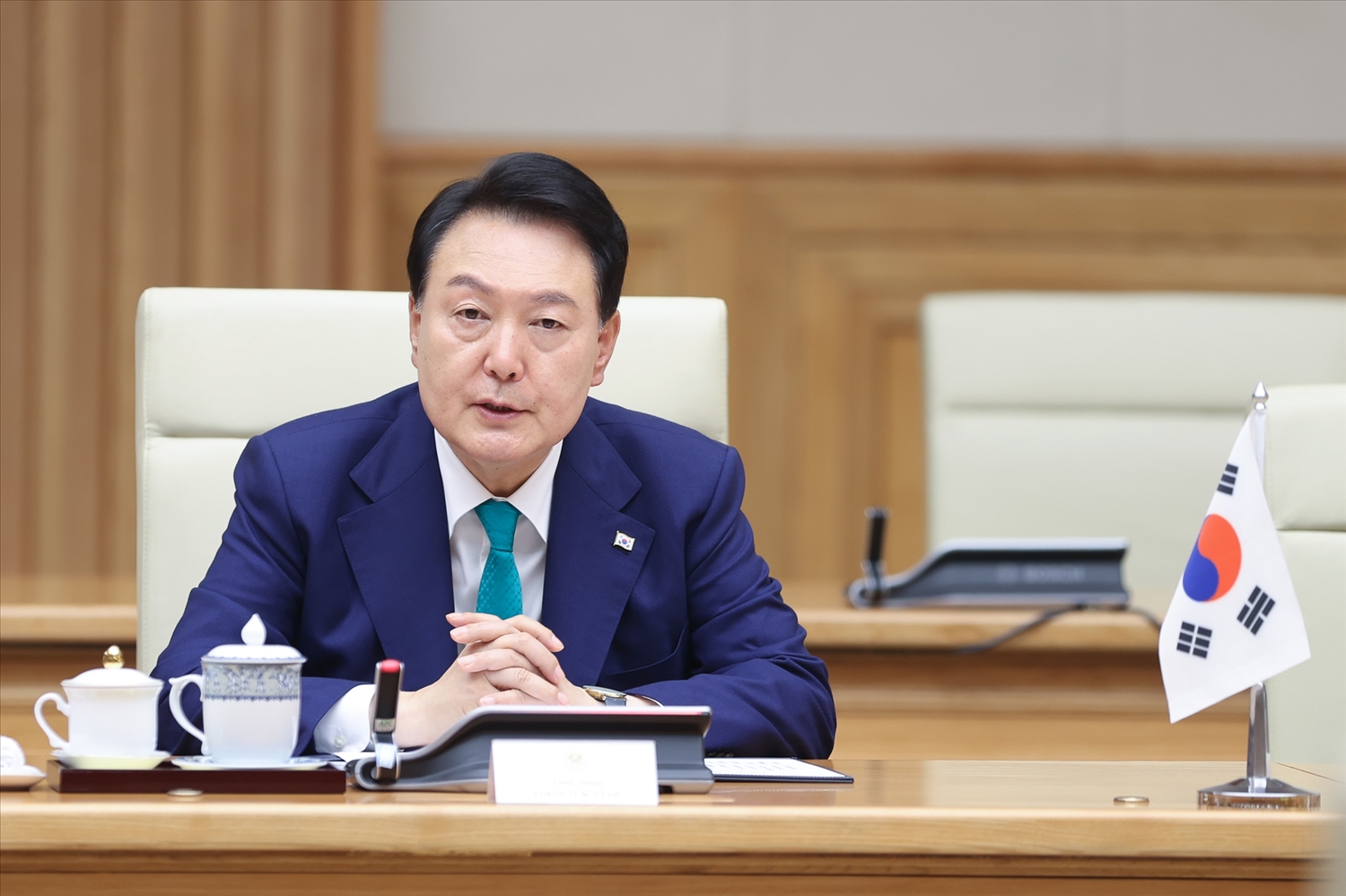 Tổng thống Yoon Suk Yeol khẳng định, Chính phủ Hàn Quốc sẽ tiếp tục khuyến khích, tạo điều kiện cho doanh nghiệp Hàn Quốc đầu tư vào Việt Nam - Ảnh: VGP/Nhật Bắc