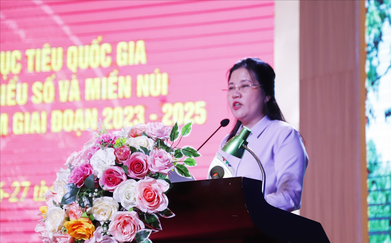Phó Chủ tịch Hội đồng Dân tộc của Quốc hội Đinh Thị Phương Lan phát biểu tại Hội nghị 