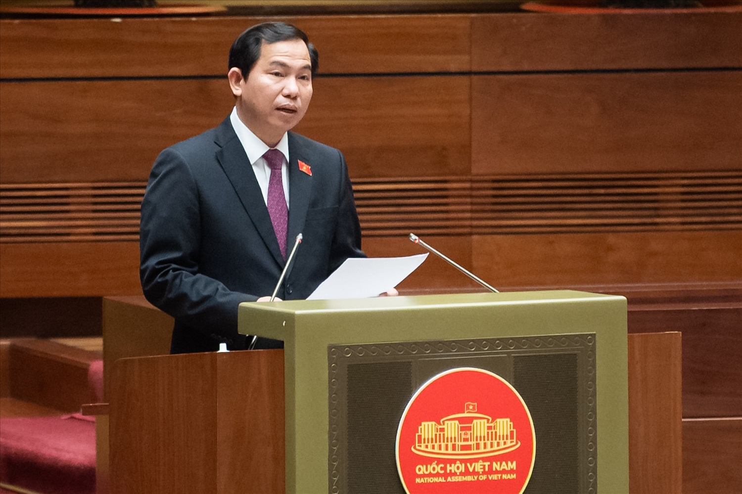 Chủ nhiệm Ủy ban Tài chính, Ngân sách của Lê Quang Mạnh trình bày Báo cáo thẩm tra