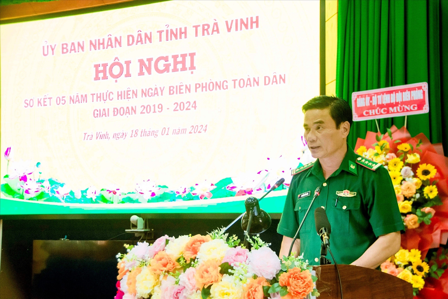Đại tá Nguyễn Đức Minh, Chỉ huy trưởng BĐBP tỉnh Trà Vinh phát biểu tại hội nghị