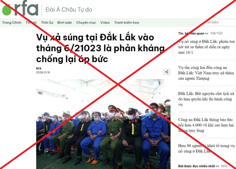 Những luận điệu xuyên tạc của trang RFA về vụ án khủng bố tại Đắk Lắk.  