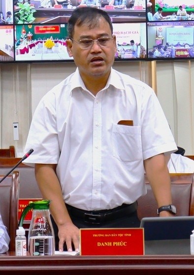 Ông Danh Phúc - Trưởng Ban Dân tộc tỉnh phát biểu về công tác dân tộc trên địa bàn tỉnh