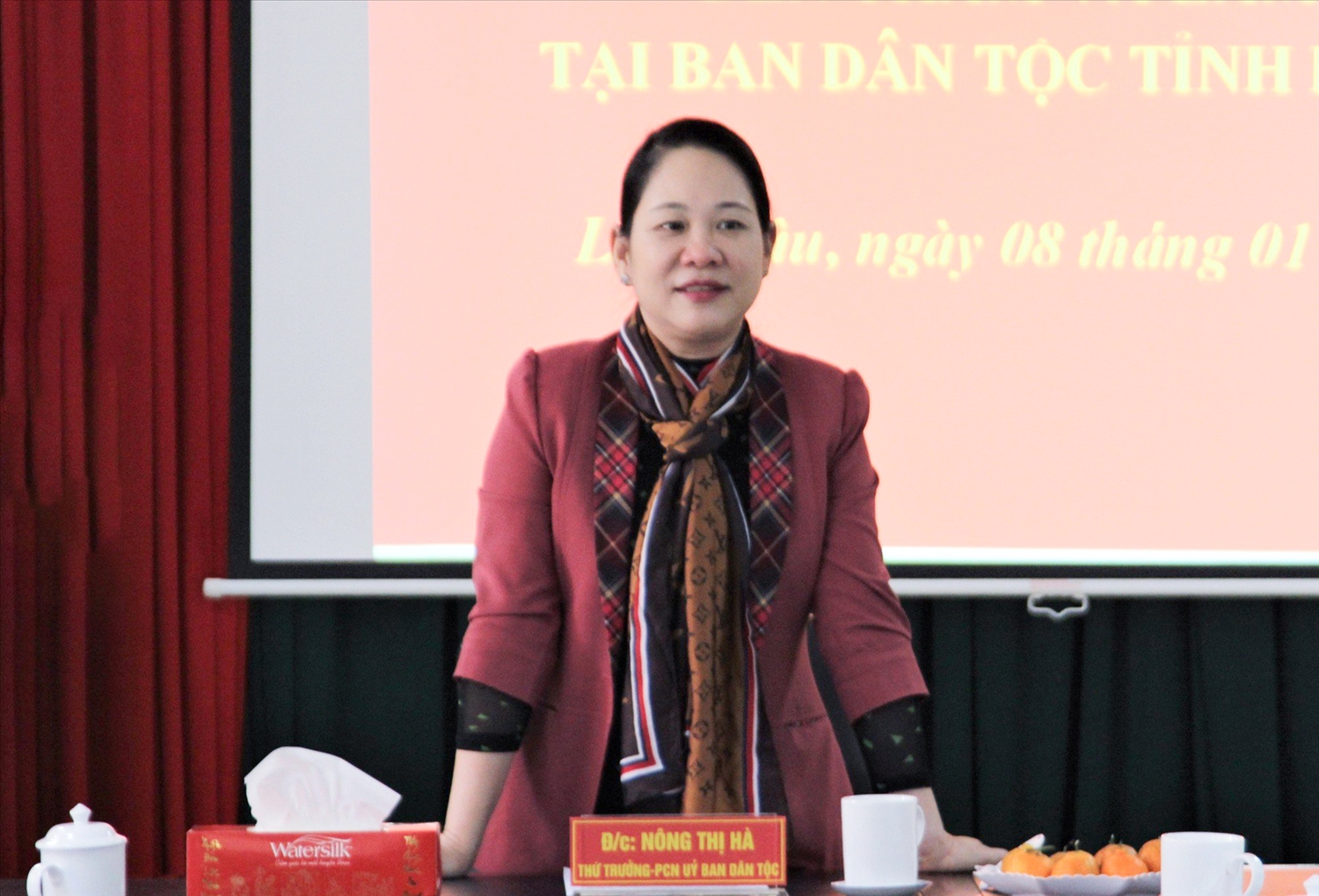 Thứ trưởng, Phó Chủ nhiệm UBDT Nông Thị Hà phát biểu tại buổi làm việc