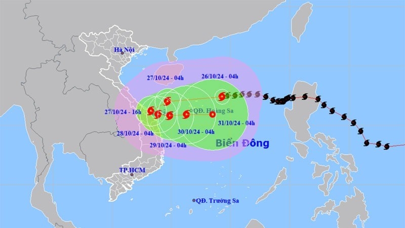 Vị trí và hướng di chuyển của bão số 6. (Nguồn: nchmf.gov.vn)