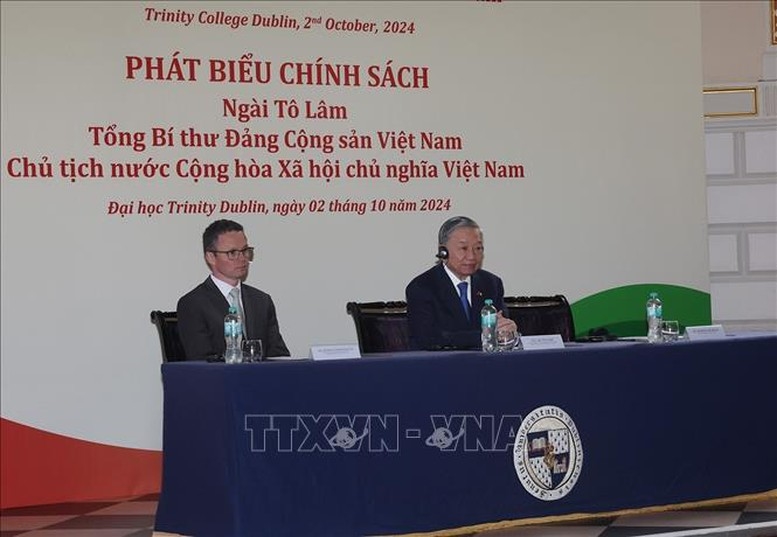 Tổng Bí thư, Chủ tịch nước Tô Lâm tại Trường Đại học Trinity Dublin - Ảnh: TTXVN