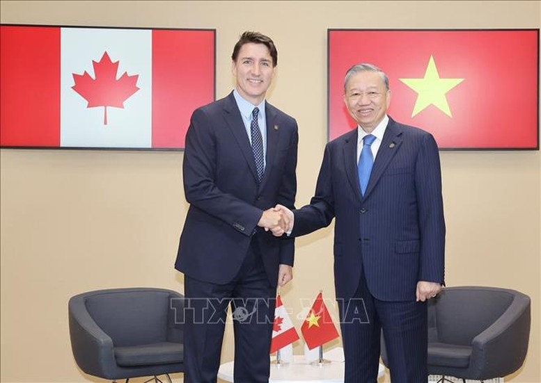 Tổng Bí thư, Chủ tịch nước Tô Lâm và Thủ tướng Canada Justin Trudeau - Ảnh: TTXVN