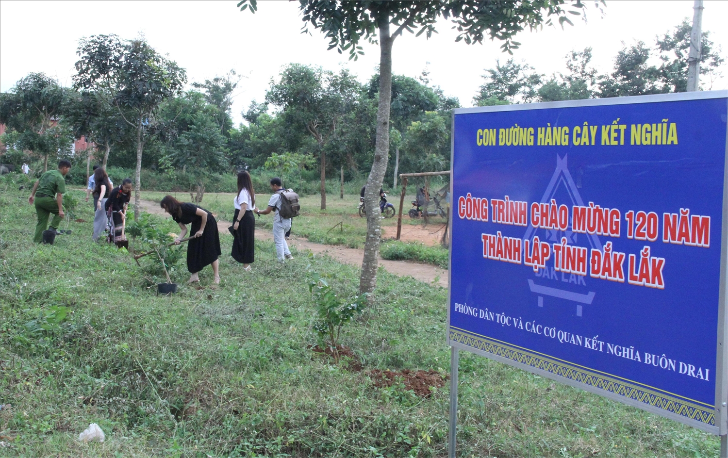 Các đơn vị kết nghĩa cùng bà con buôn Drai trồng “Hàng cây kết nghĩa”