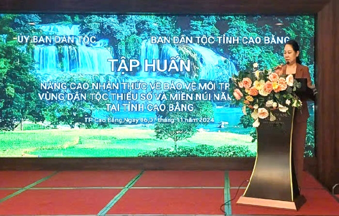 Thứ trưởng, Phó Chủ nhiệm Ủy ban Dân tộc Nông Thị Hà dự và phát biểu khai mạc lớp tập huấn