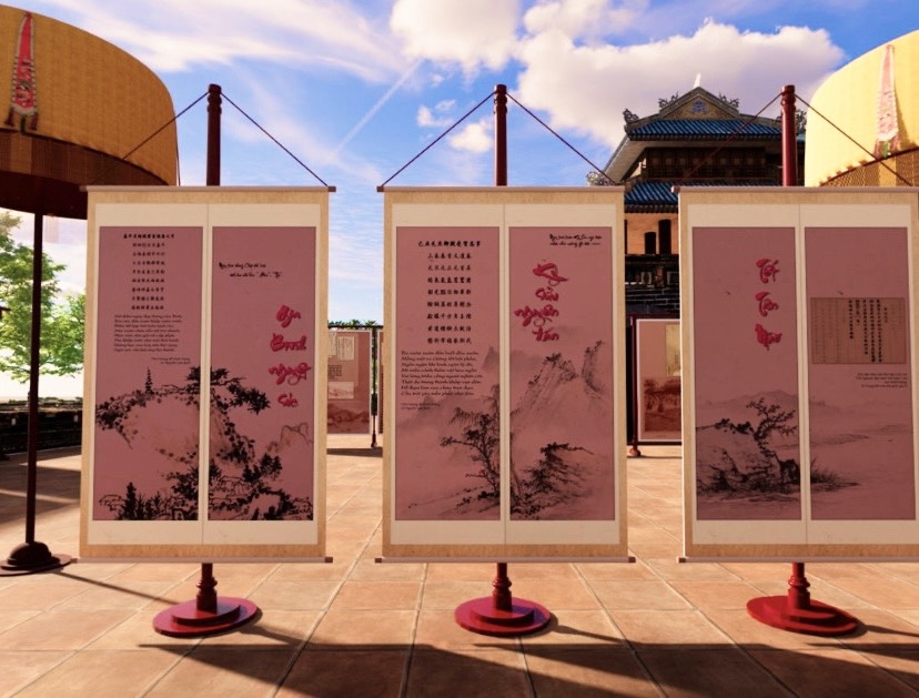 Một số bài thơ của vua Minh Mạng trong triển lãm.