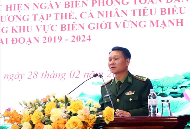 Đại tá Triệu Quốc Nguậy, Chỉ huy trưởng Bộ Chỉ huy Bộ đội Biên phòng tỉnh báo cáo tại Hội nghị