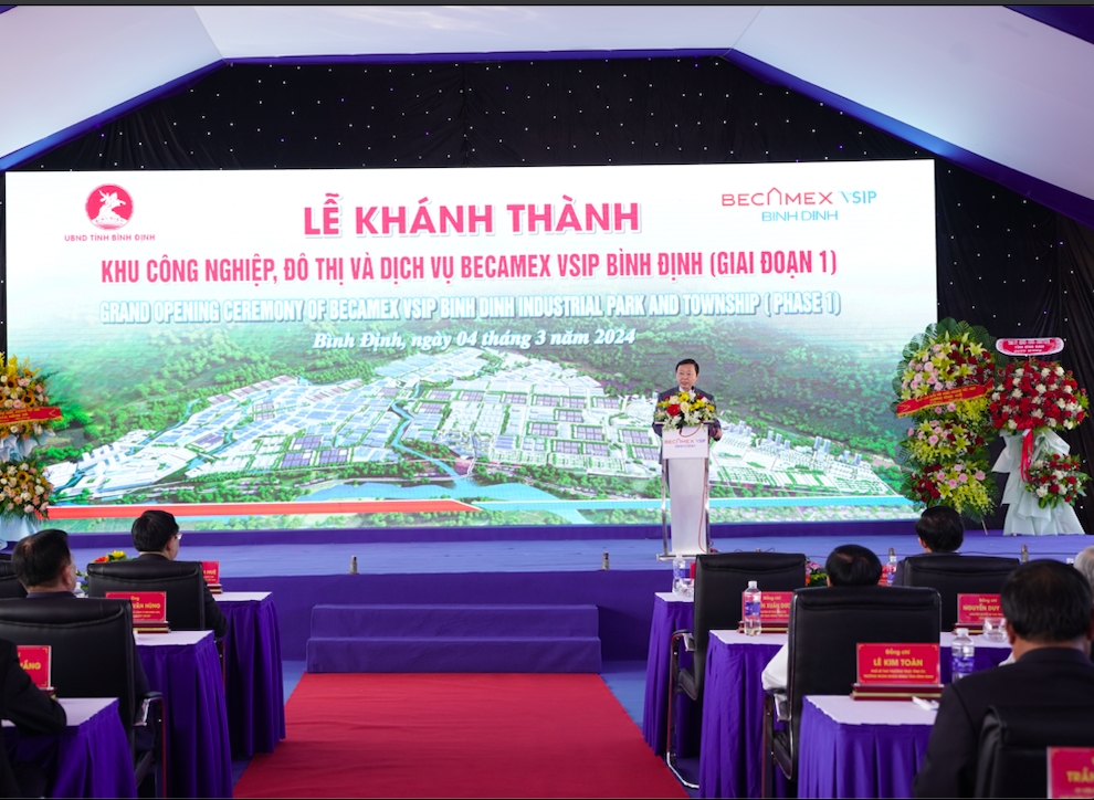 Phó Thủ tướng Chính phủ Trần Hồng Hà phát biểu tại lễ khánh thành Khu công nghiệp, đô thị và dịch vụ Becamex VSIP Bình Định giai đoạn 1