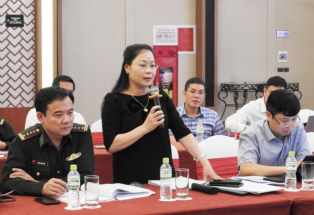 Bà Đinh Thị Thảo - Trưởng ban Dân tộc tỉnh Hòa Bình phát biểu thảo luận tại Hội thảo