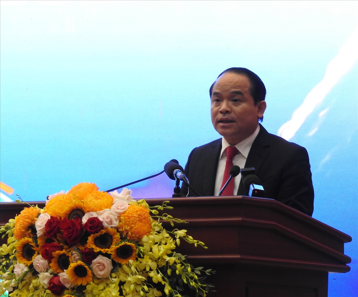 Ủy viên trung ương Đảng, Bí thư Tỉnh ủy Lạng Sơn Nguyễn Quốc Đoàn phát biểu tại Hội nghị