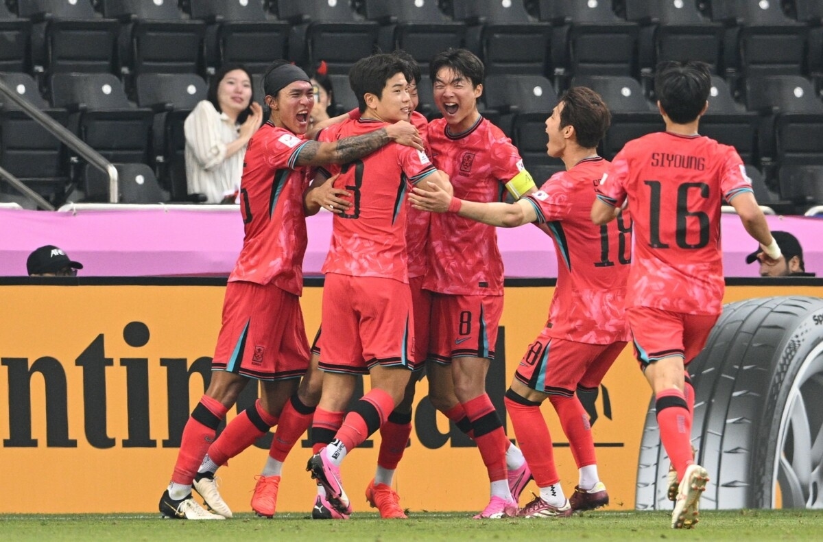 Các cầu thủ U23 Hàn Quốc ăn mừng bàn thắng (Ảnh IT)
