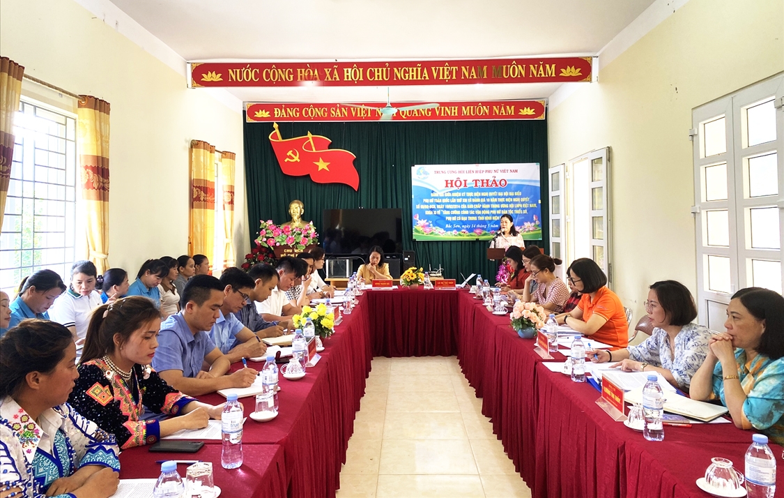 Bà Lò Thị Thu Thủy - Trưởng ban Dân tộc -Tôn giáo (Trung ương Hội LHPN Việt Nam) phát biểu tại Hội thảo