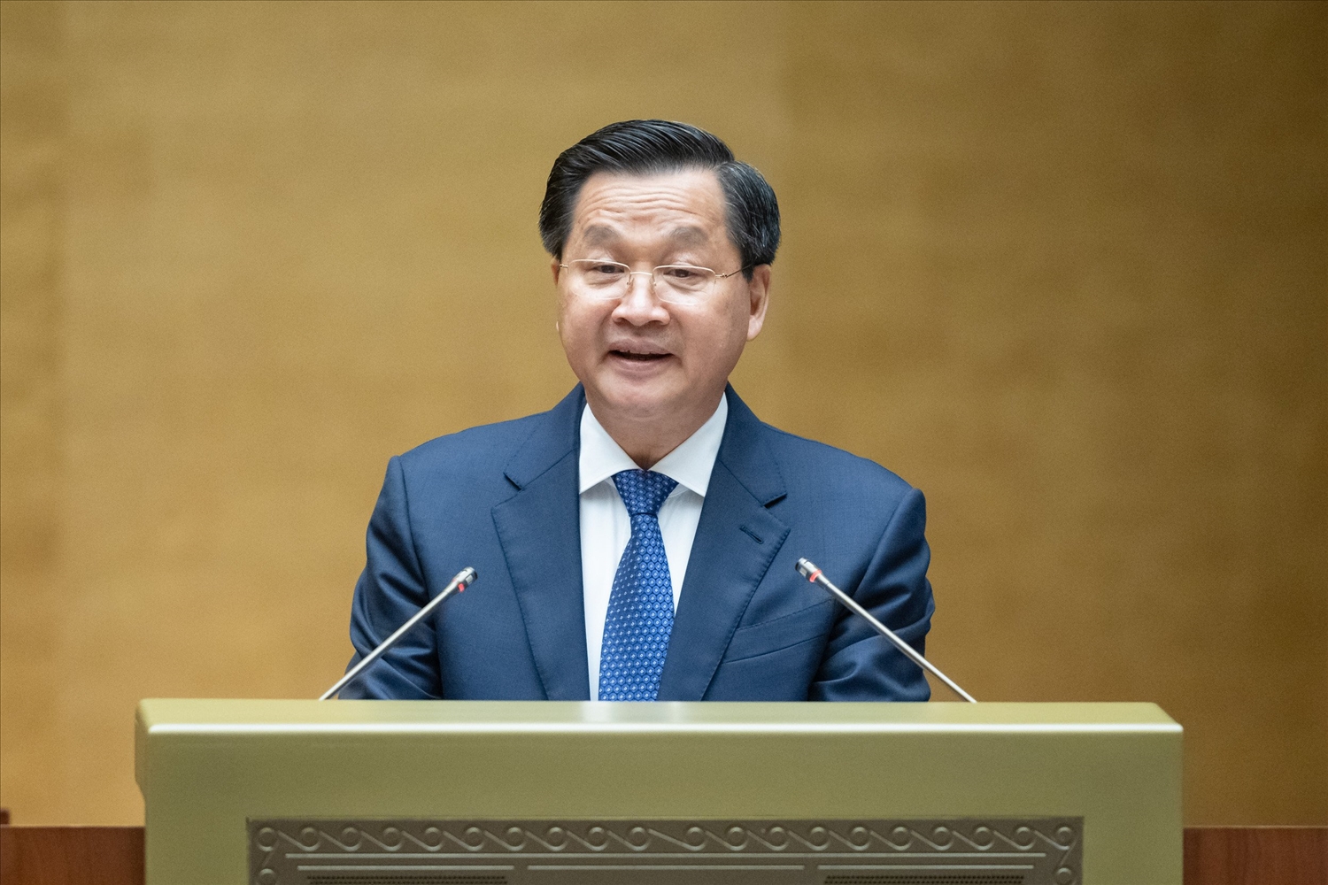 Phó Thủ tướng Chính phủ Lê Minh Khái trình bày báo cáo 