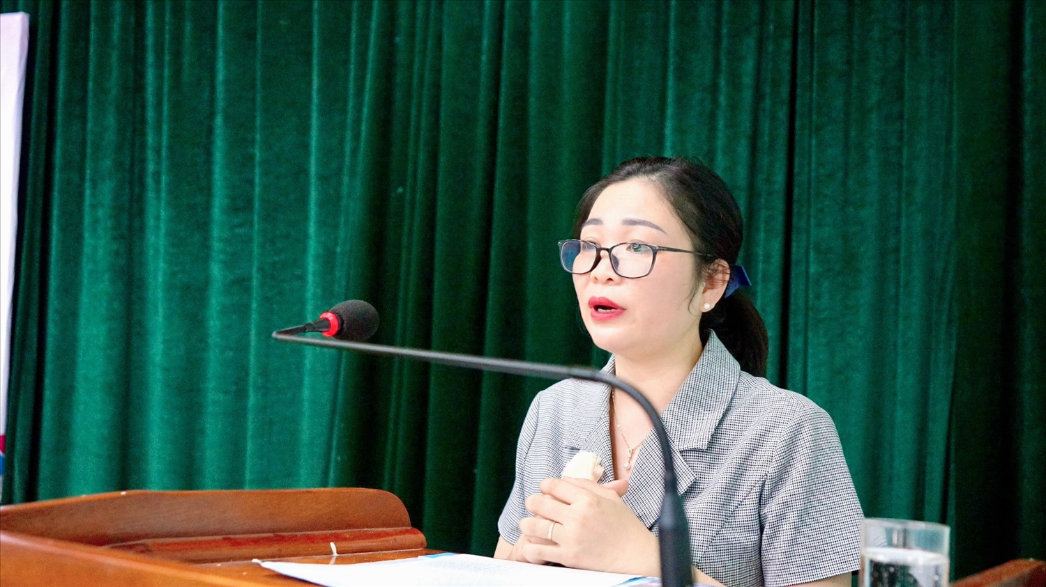 Phó Chủ tịch Hội LHPN tỉnh Gia Lai Vũ Thị Bích Ngọc phát biểu tại hội nghị
