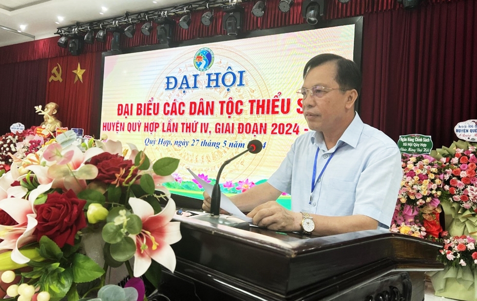 Phó Ban Dân tộc tỉnh Nghệ An Vi Mỹ Sơn phát biểu tại Đại hội