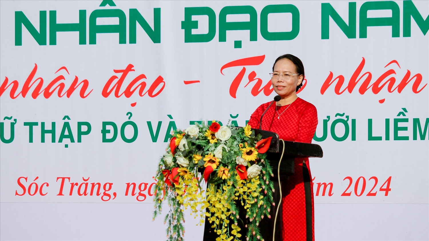 Phó Chủ tịch UBND tỉnh Sóc Trăng Huỳnh Thị Diễm Ngọc kêu phát biểu tại Lễ Phát động 